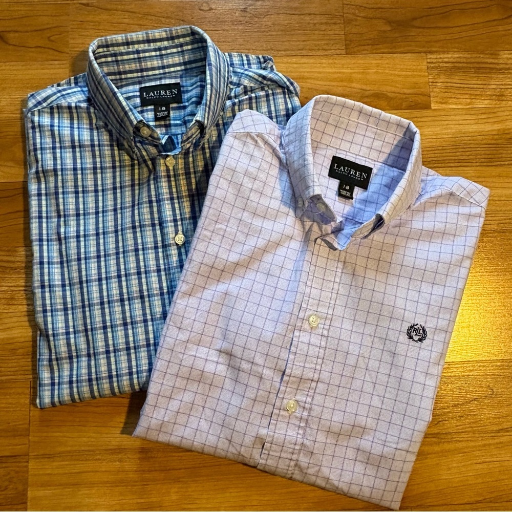 LRL Lauren Ralph Lauren Bundle of 2 Button Down Shirts Boys Size 18